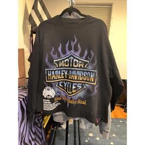 Harley Davidson  Distrsed Grnge Bx Cut Lng Slve Tee  Blck
